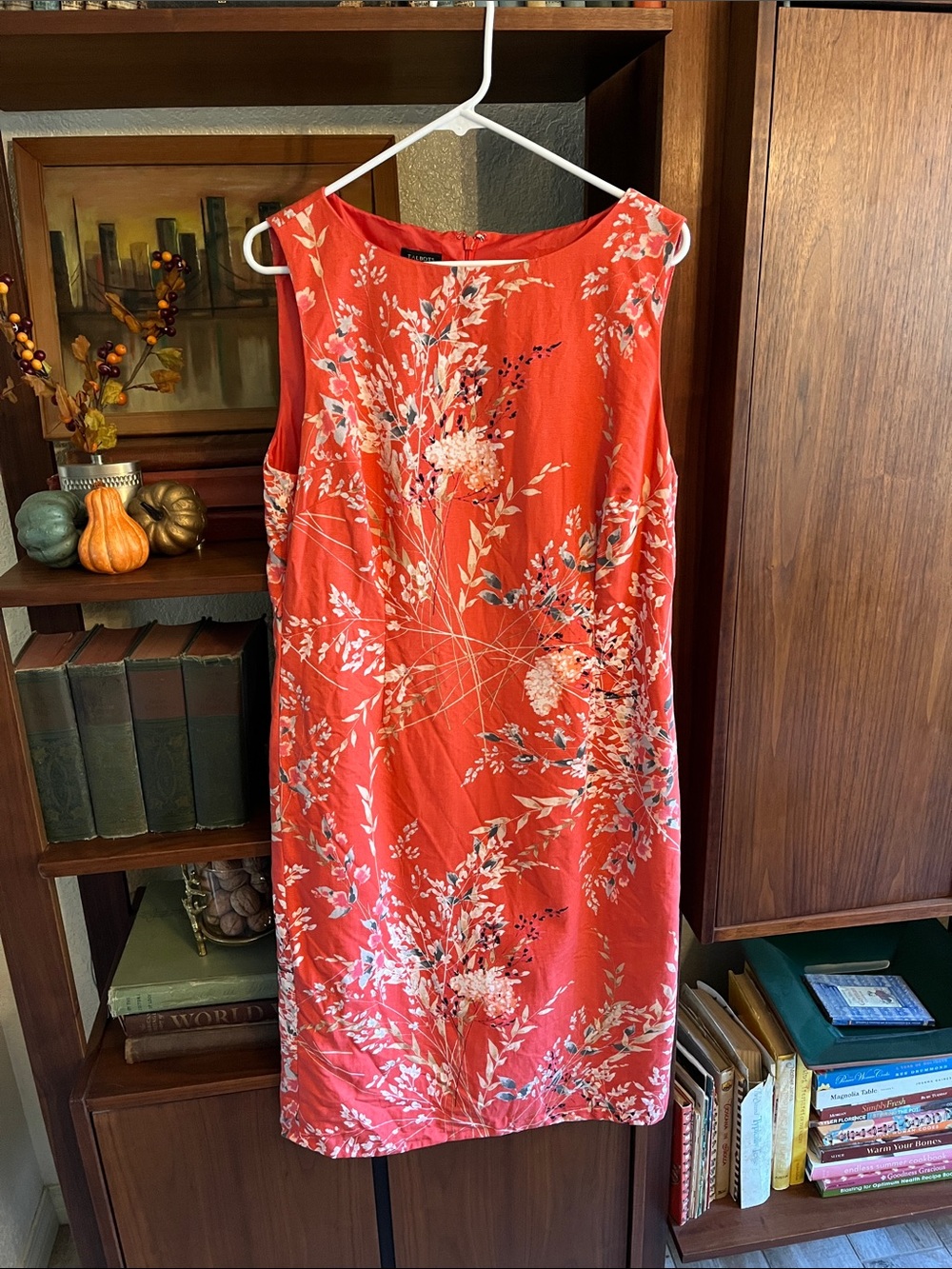 Talbots Coral-Red Floral Midi Skirt